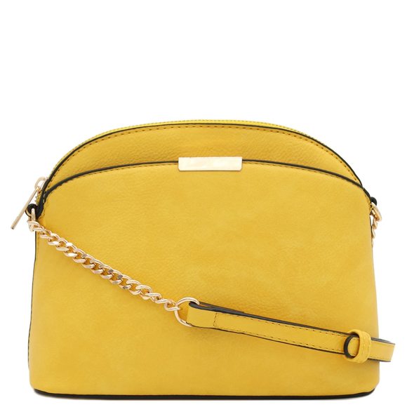 Faux Leather Solid Small Dome Crossbody Bag With Chain Strap Yellow O_O - Picture 1 of 7